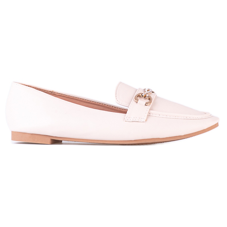 Classic women's Shelovet beige moccasins with an ornament Classic women's Shelovet beige moccasins with an ornament