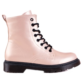 Beige laced women's Shelovet boots with a metallic sheen Beige laced women's Shelovet boots with a metallic sheen
