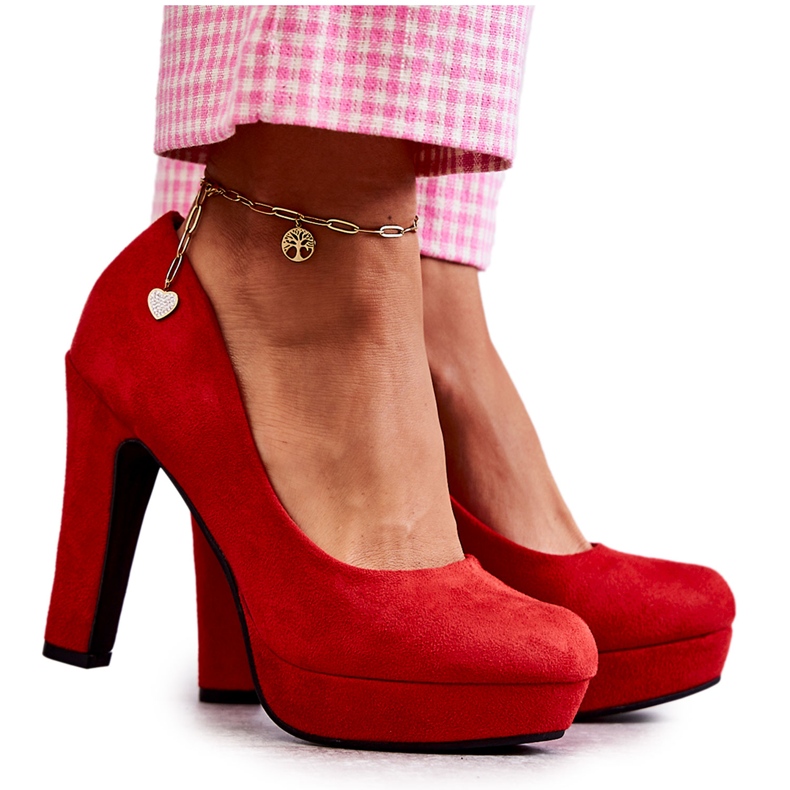 WS1 Classic Suede Pumps On Heels Red Soro