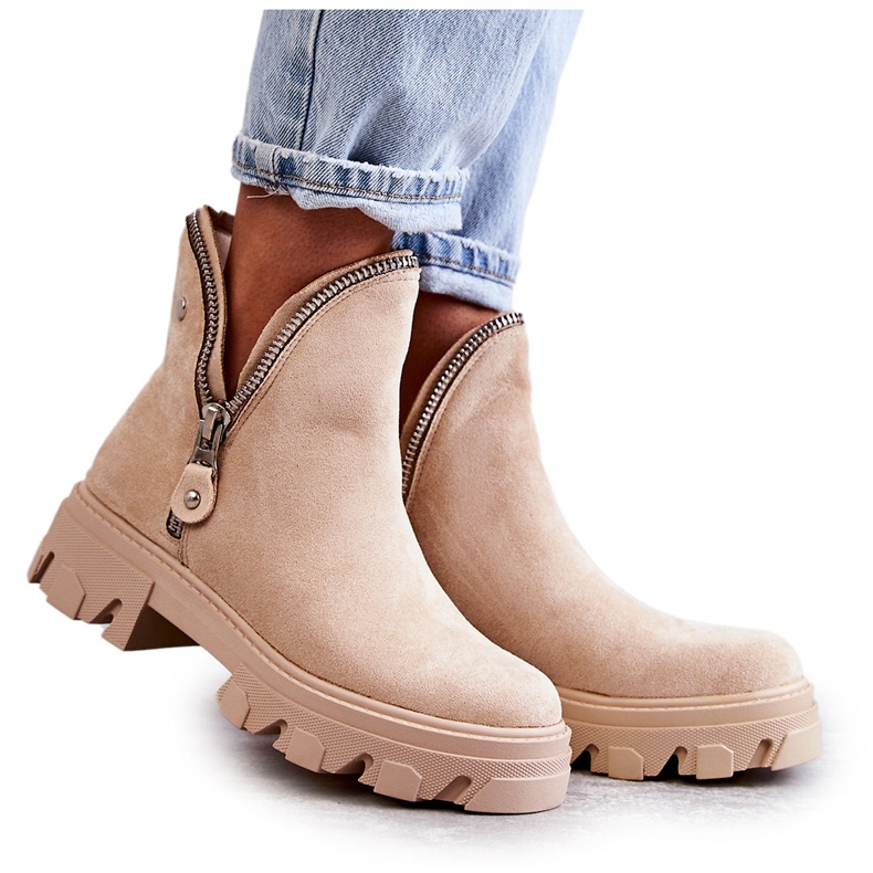 PG1 Women's Suede Boots With Cutouts Beige Rhythm