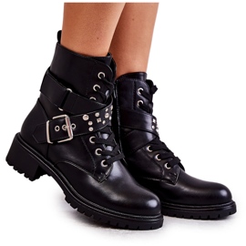 PG1 Black Lanelly Eco-leather Boots With Belt And Studs
