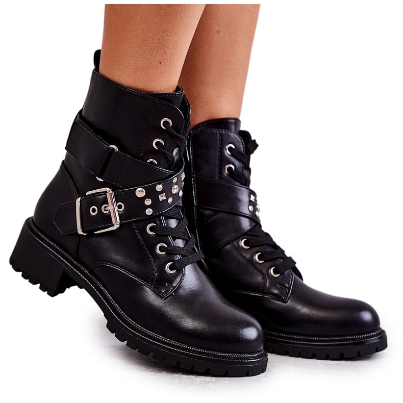 PG1 Black Lanelly Eco-leather Boots With Belt And Studs