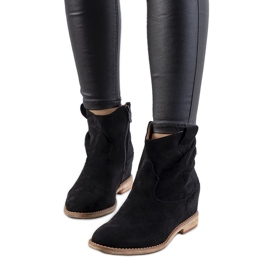 Black boots on an indoor Hunjet wedge heel