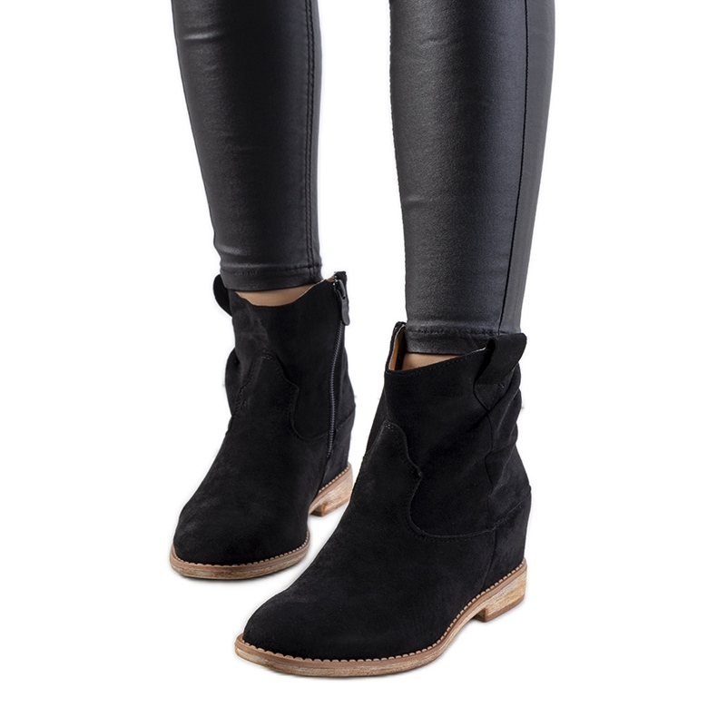 Black boots on an indoor Hunjet wedge heel