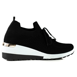 SHELOVET Black fabric sneakers for women on a wedge SHELOVET Black fabric sneakers for women on a wedge