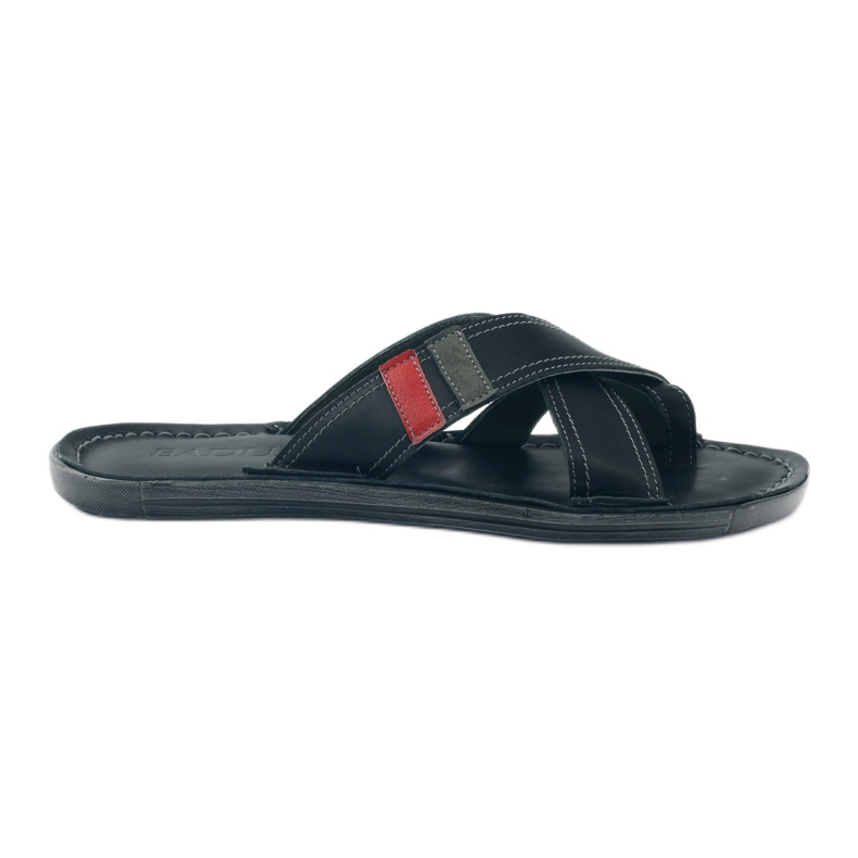 Men's leather flip-flops Badura 2893 black red