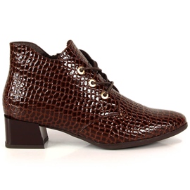 Patent leather women's boots, patent leather snakeskin Vinceza brown