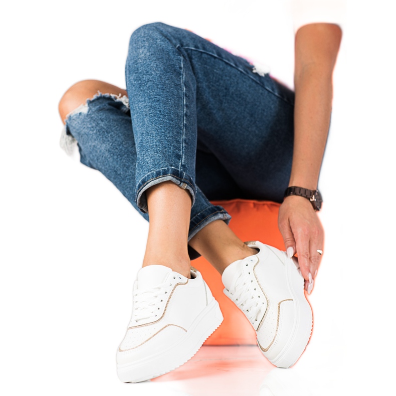White Shelovet women's sneakers with a gold lining golden White Shelovet women's sneakers with a gold lining golden