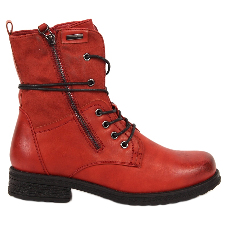 Women's lace-up workers with a zipper in red Jezzi