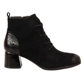 Women's boots, insulated laced eco-suede black Potocki