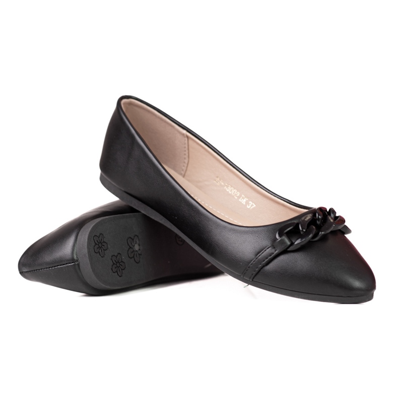 W. Potocki Women's black pointed ballerinas with a Potocki chain