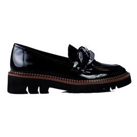 Women's moccasins on the Vinceza platform made of patent leather black