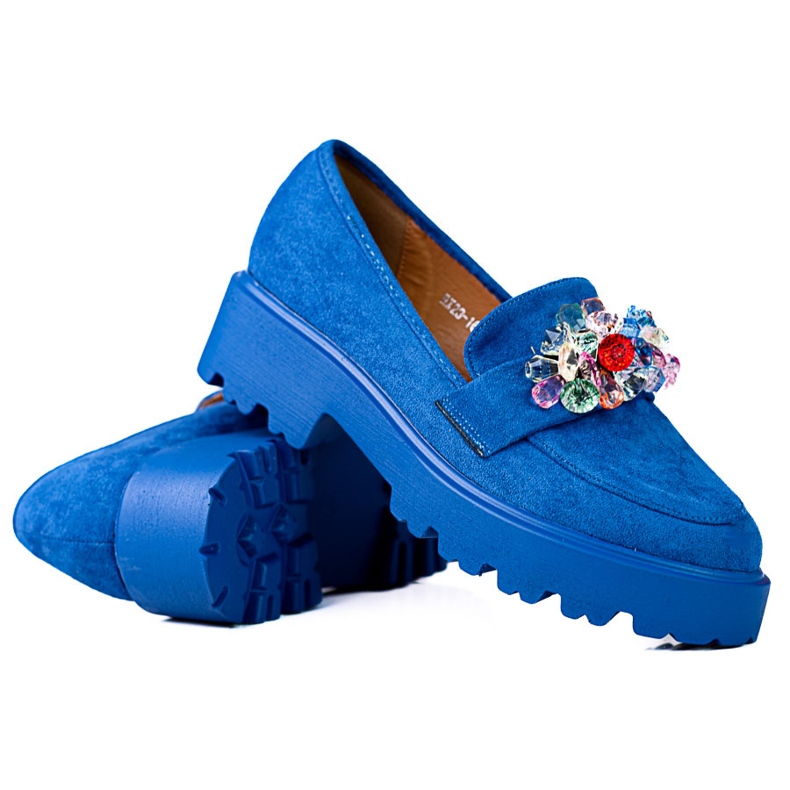 Women's moccasins on the Vinceza platform with a blue decoration