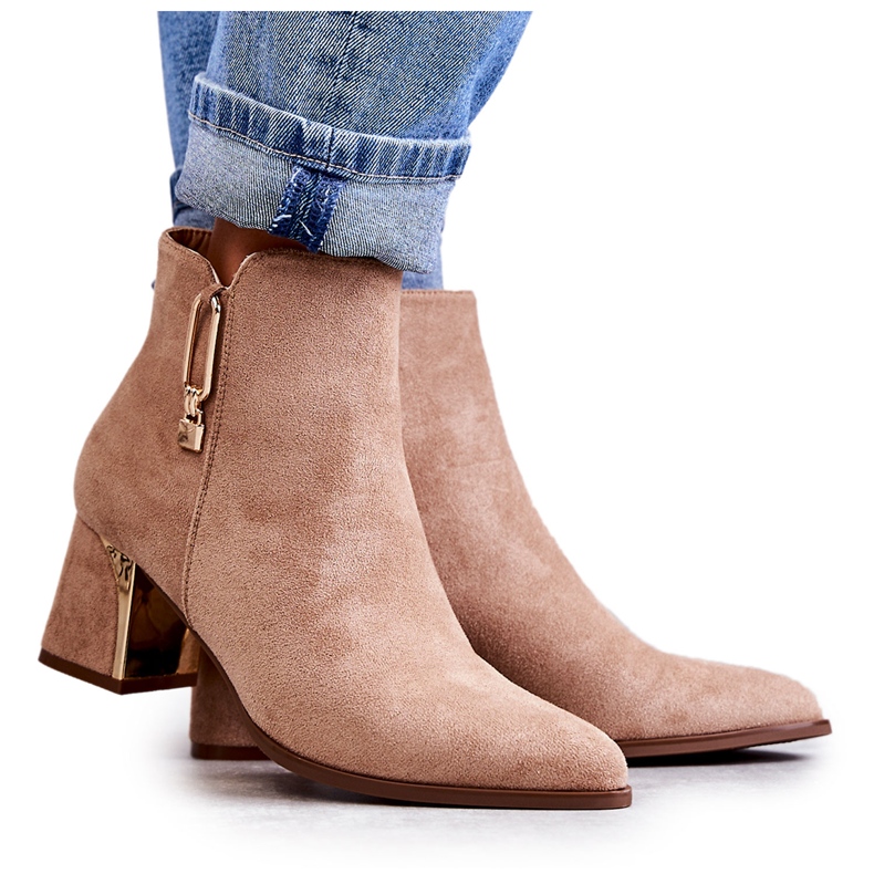 PS1 Suede boots on a post with beige Erine decoration