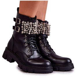 PG1 Women's Booties With Ornaments Tied Black Leonese