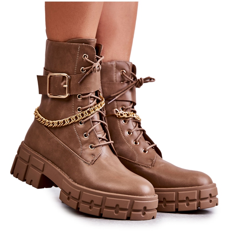 PG1 Fashionable Workers Boots With Brown Solesso Chain