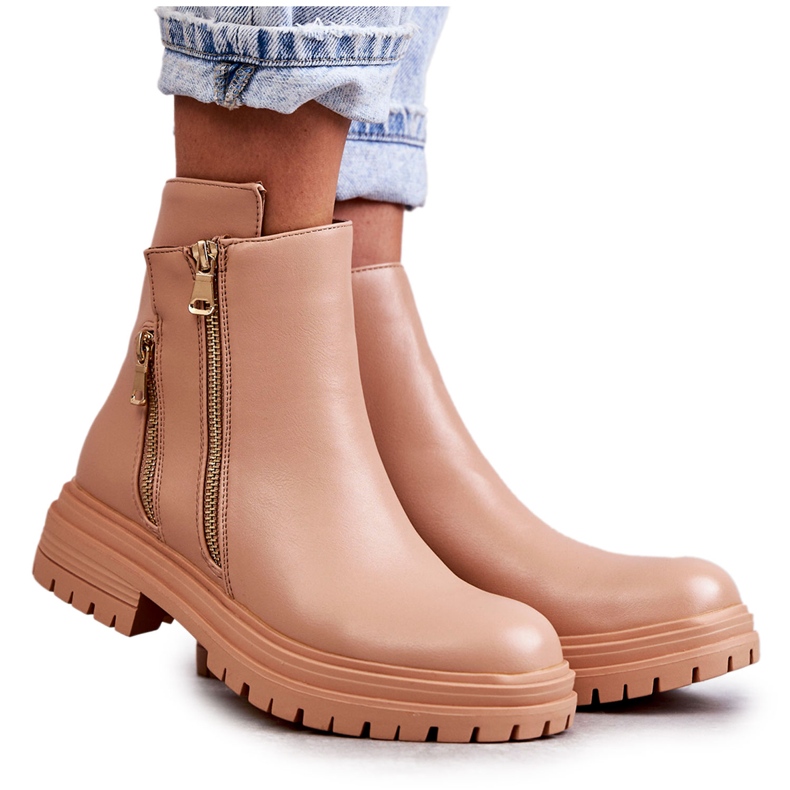 PG1 Women's Leather Boots With Zipper Beige Navarra