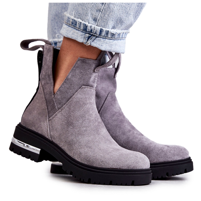 PS1 Gray Elvera Suede Booties With Cutouts grey
