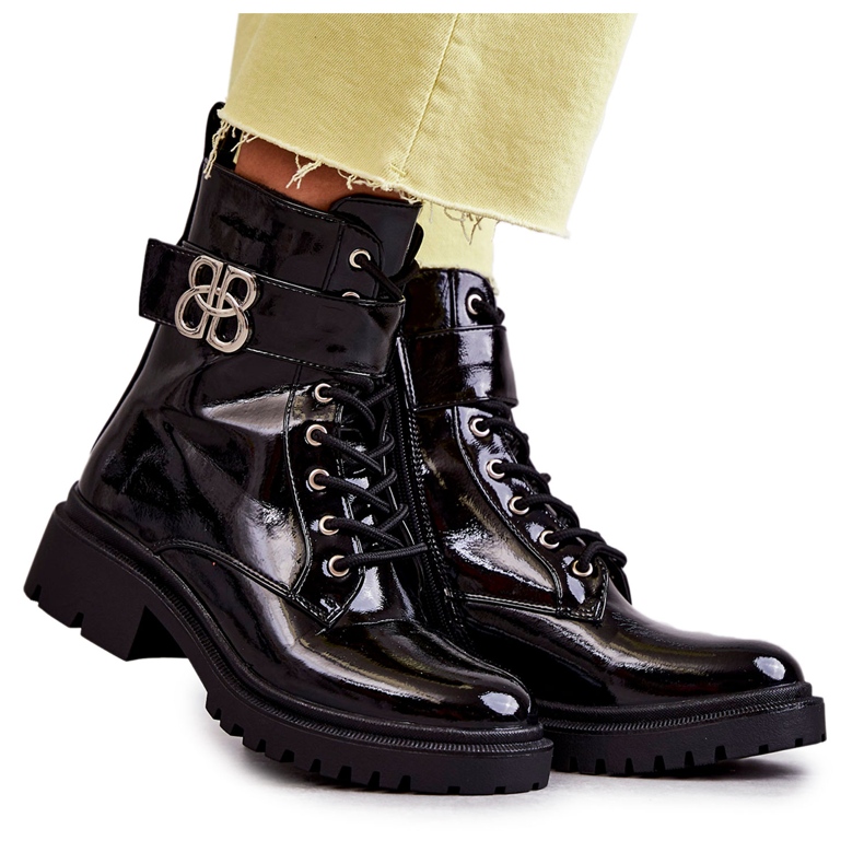 PG1 Lacquered Women's Warm Boots With Black Hayes Decoration