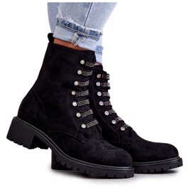 PG1 Black Malesia suede boots with decorative stripes