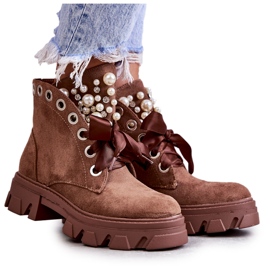 PS1 Brown Roco Suede Warm Boots With Pearls PS1 Brown Roco Suede Warm Boots With Pearls