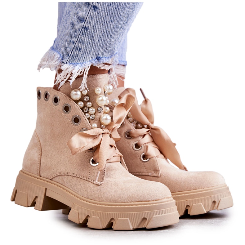 PS1 Suede Warm Boots With Pearls Beige Roco