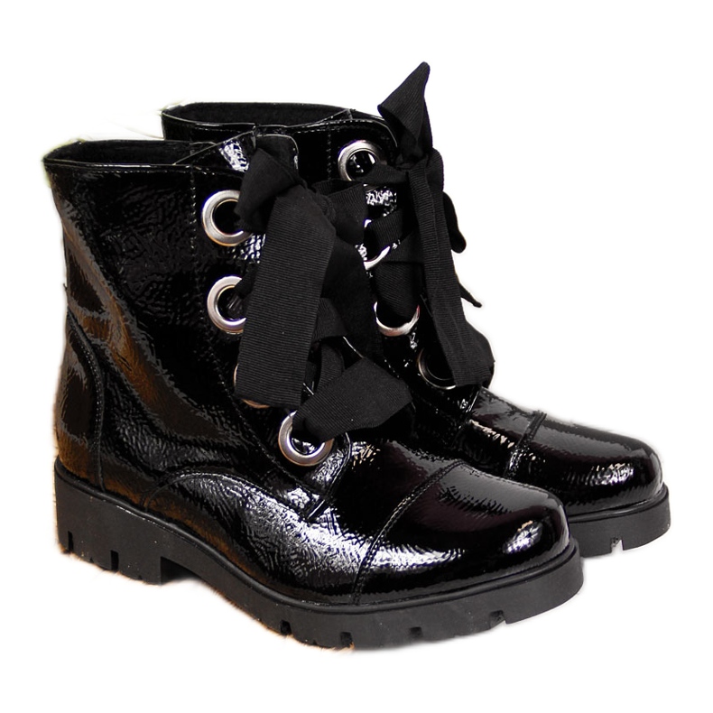 Black insulated black patent boots for girls Kornecki 6220