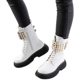 White boots with Lacer studs White boots with Lacer studs