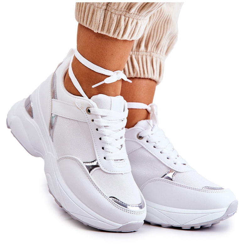 PG1 Women's Shiny Sport Shoes On A Wedge, White Activity
