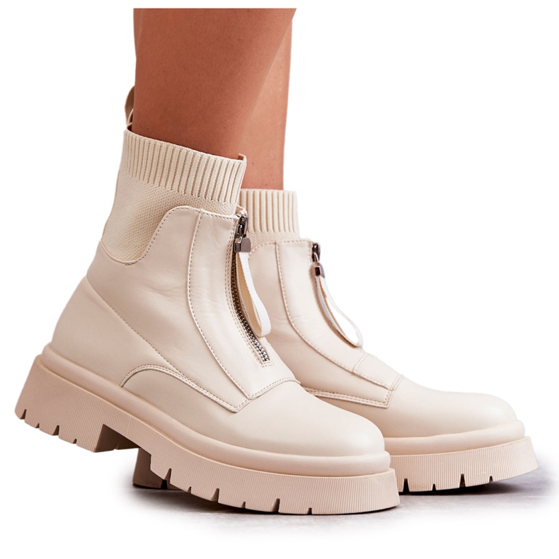 PS1 Women's Socks Boots With Zipper Beige Shelter brown