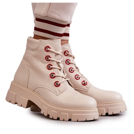 PG1 Leather Boots Workers On Beige Messa Zipper