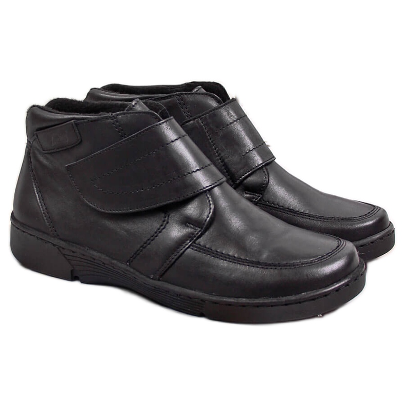 Leather women's boots with velcro closure Łukbut 676 black