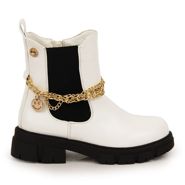 Girls' Jodhpur boots with a chain, white Vinceza