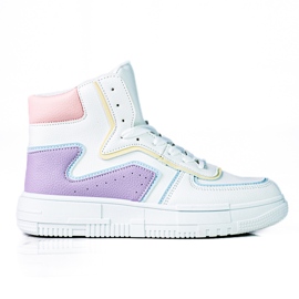 High Shelovet women's sneakers made of ecological white and purple leather multicolored