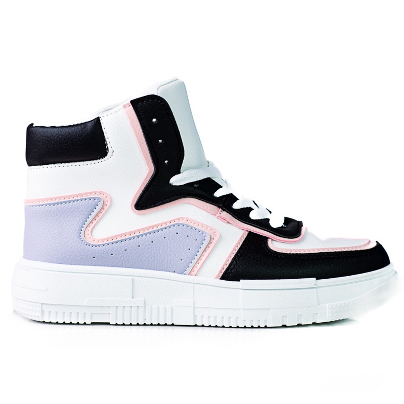 Women's high-top Shelovet sneakers made of ecological black and white leather multicolored