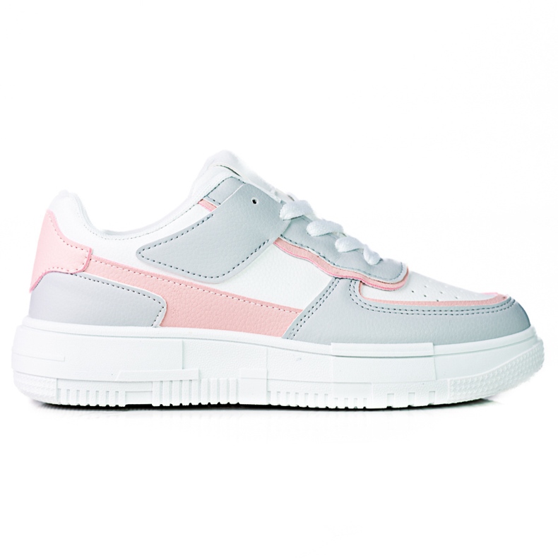 Women's lace-up sneakers on the Shelovet platform made of ecological leather in white and gray pink multicolored
