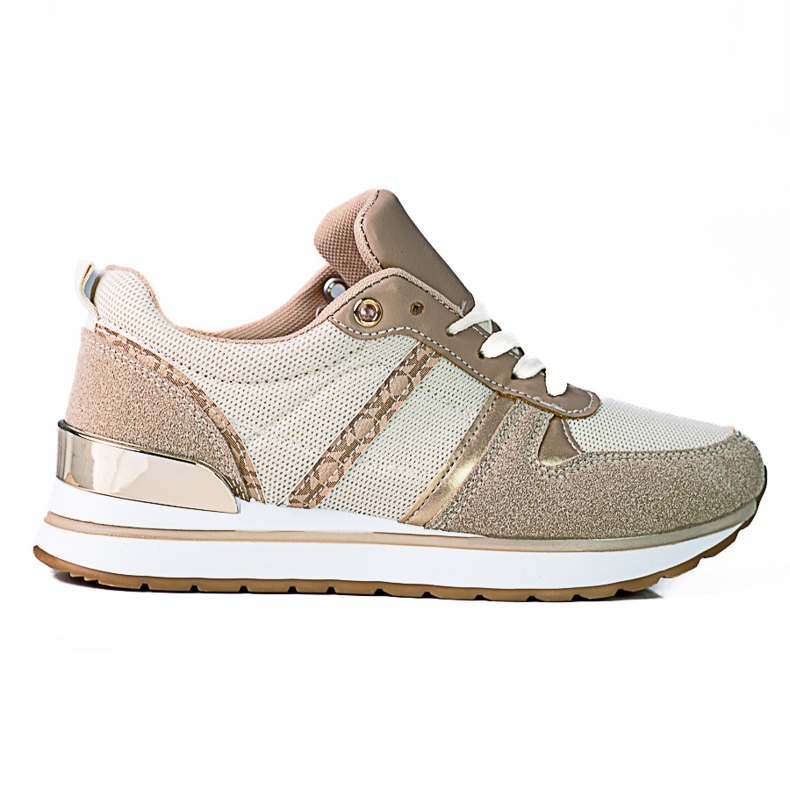 Ladies' beige sneakers with golden Shelovet inserts Ladies' beige sneakers with golden Shelovet inserts
