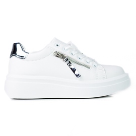 Women's white sneakers on the Shelovet platform with a decorative zipper
