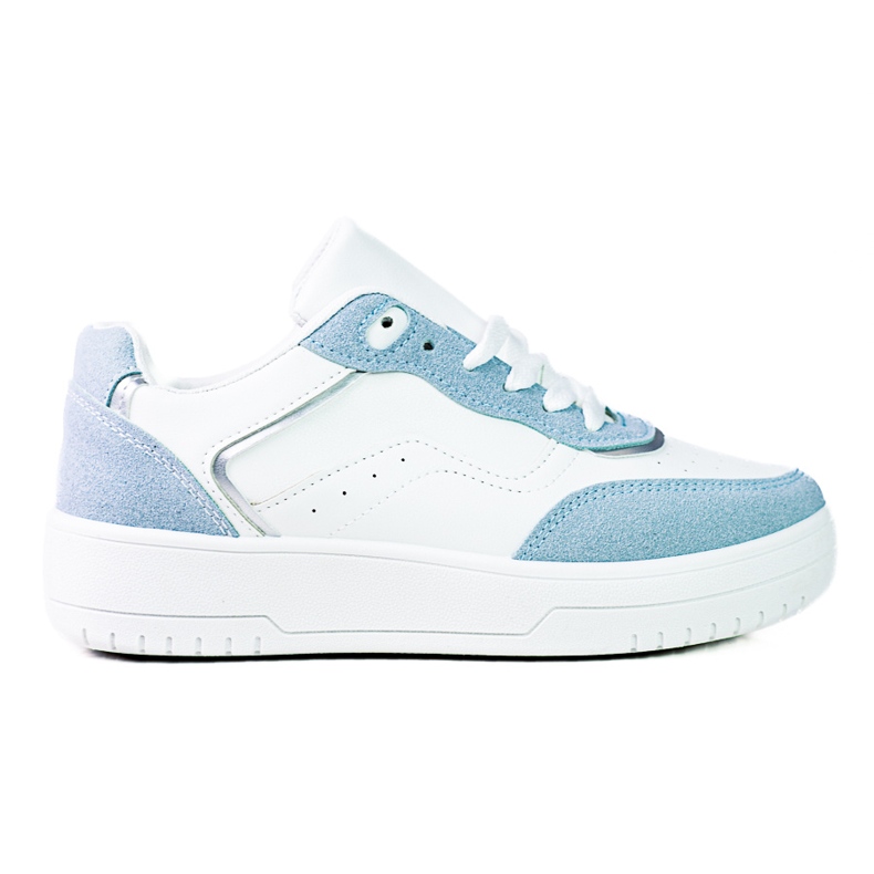 Fashionable women's Shelovet sports shoes on a white platform blue