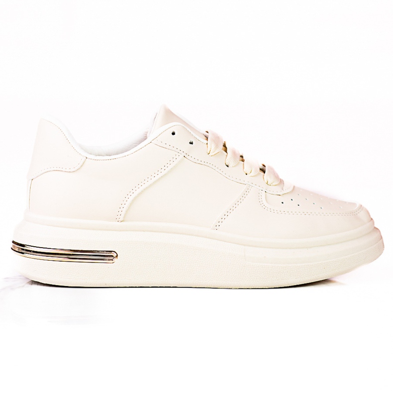 Shelovet white lace-up sports shoes made of ecological leather, beige