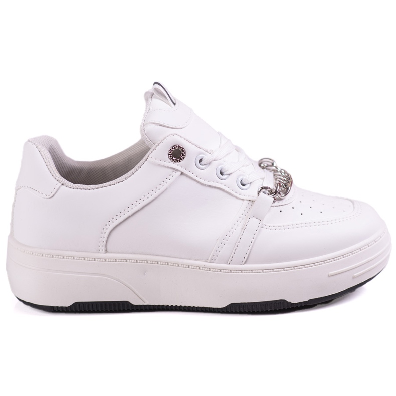 Women's white sneakers on a platform with a Shelovet chain