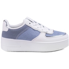 Women's lace-up white and blue sneakers on a high Shelovet platform Women's lace-up white and blue sneakers on a high Shelovet platform