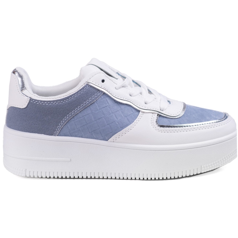 Women's lace-up white and blue sneakers on a high Shelovet platform
