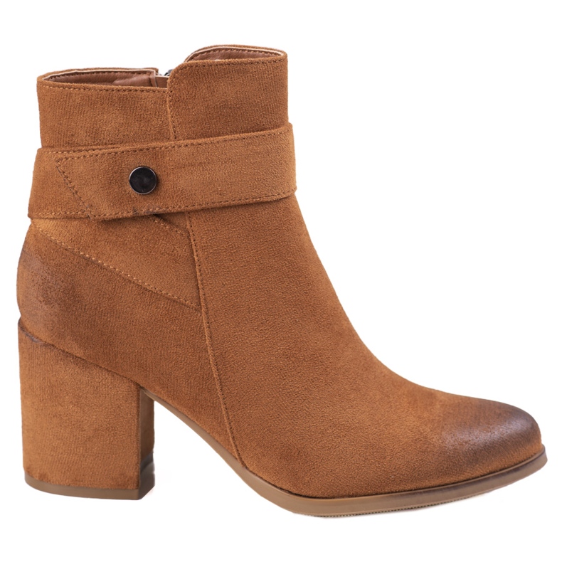 Brown women's boots on the post made of ecological Shelovet suede