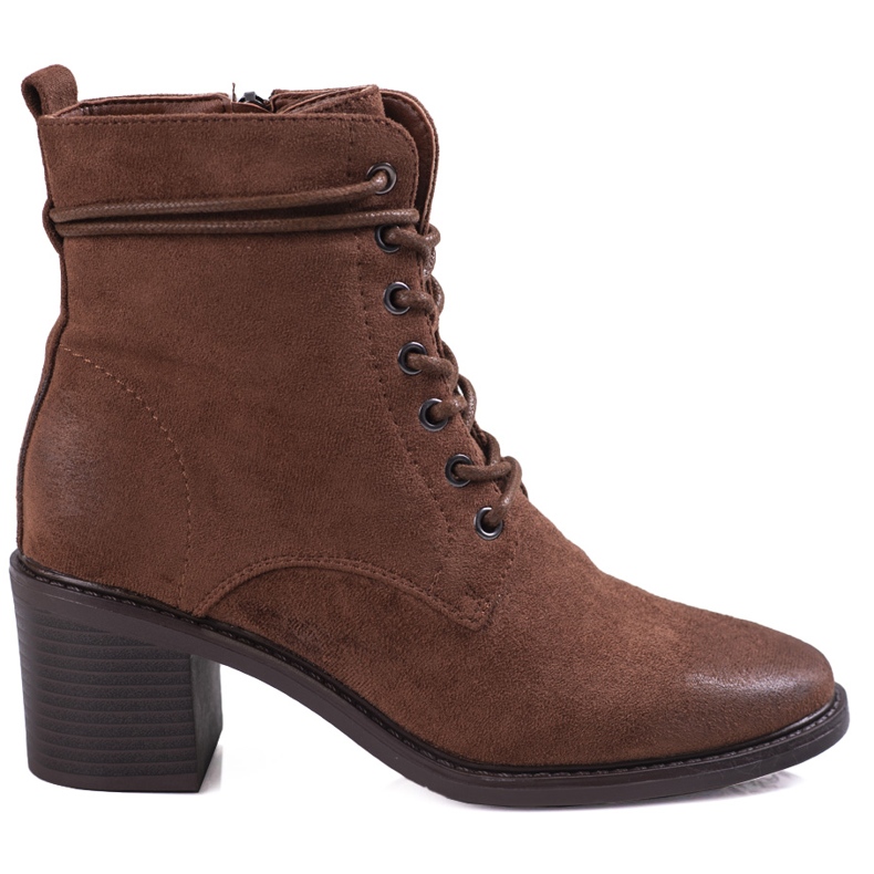 Brown Shelovet laced women's boots made of ecological suede Brown Shelovet laced women's boots made of ecological suede