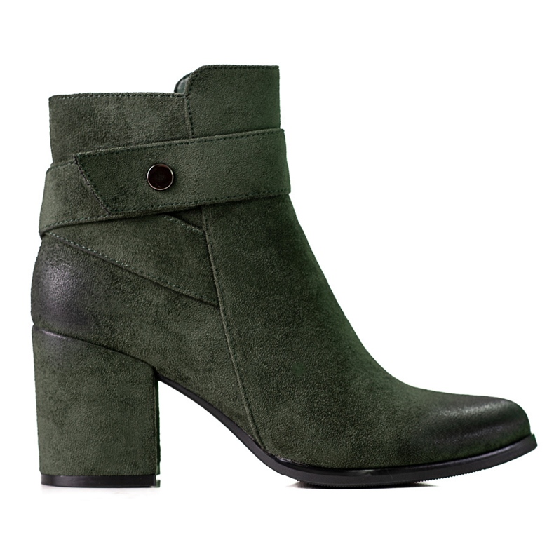 Green women's boots on the post made of ecological Shelovet suede
