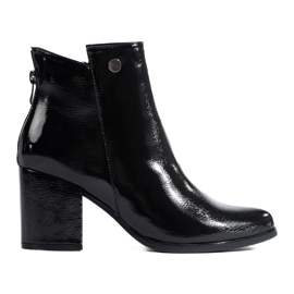 Lacquered boots on the post for women Shelovet with a decorative zipper at the back black