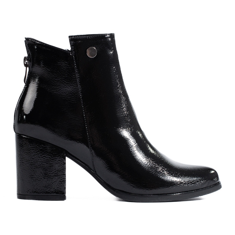 Lacquered boots on the post for women Shelovet with a decorative zipper at the back black