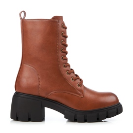 Classic brown Shelovet lace-up boots with high heels
