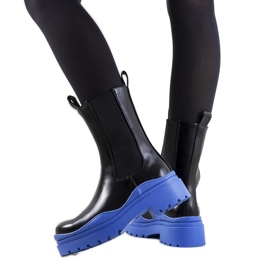 Black boots with a blue Nester sole Black boots with a blue Nester sole